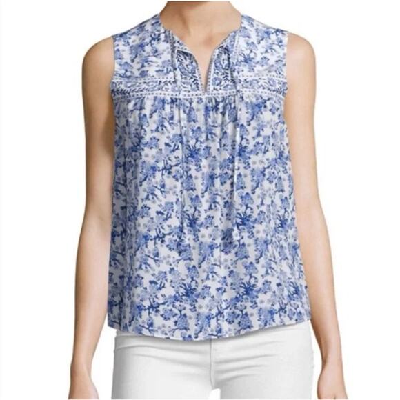 Rebecca Taylor Tops - Rebecca Taylor Ava 100% Silk Sleeveless Blue Floral Blouse Women's Size 4 EUC